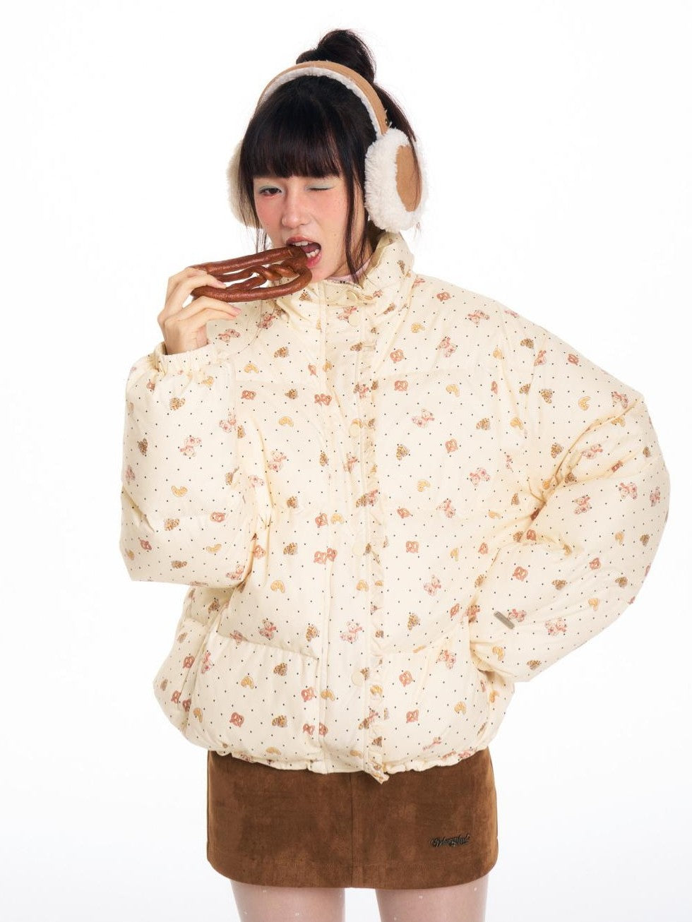 BETWEENAND Hand Painted Polka Dot Bear Embroidered Women&