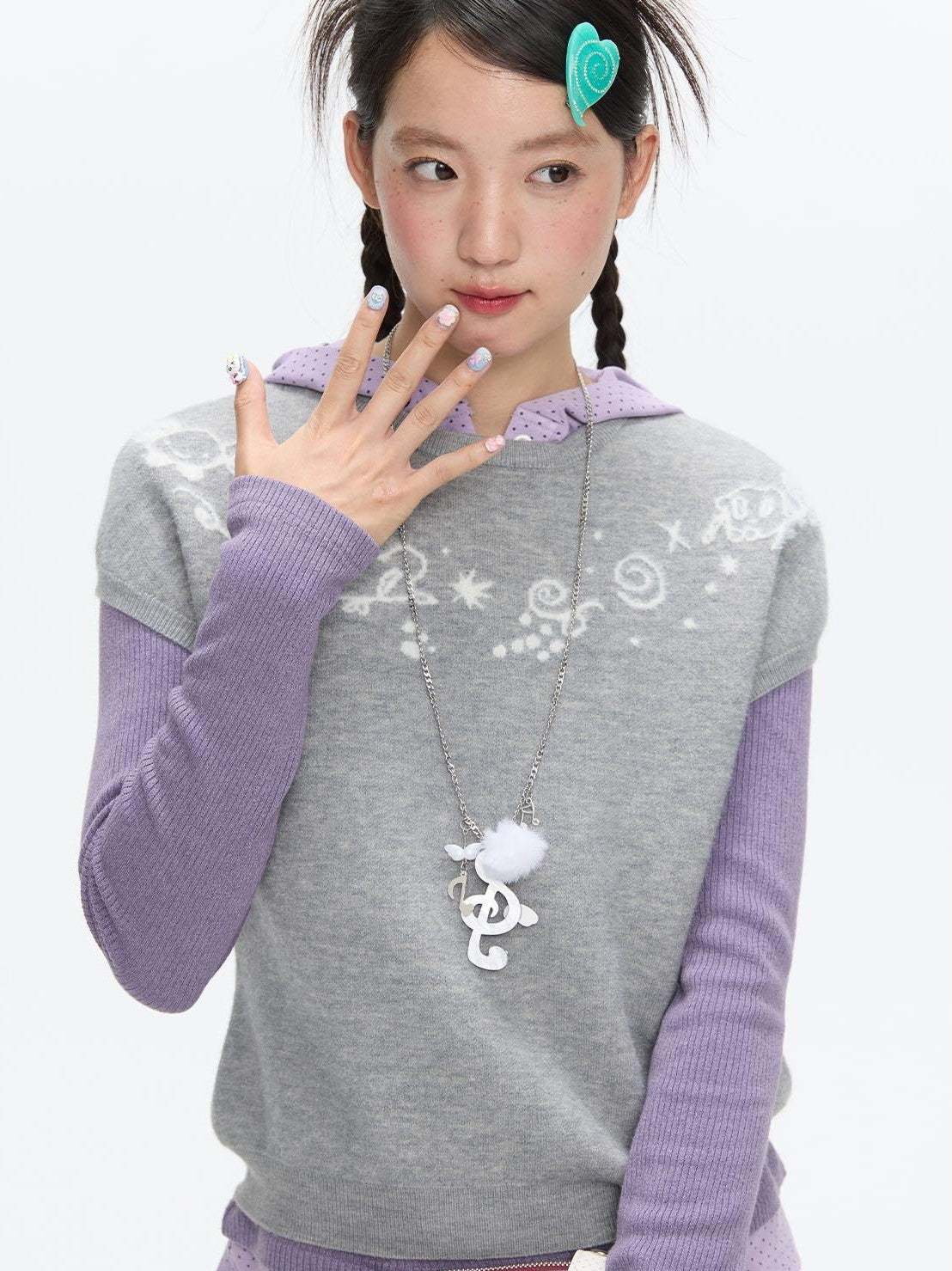 BETWEENAND Heather Gray Embroidered Jacquard Women&
