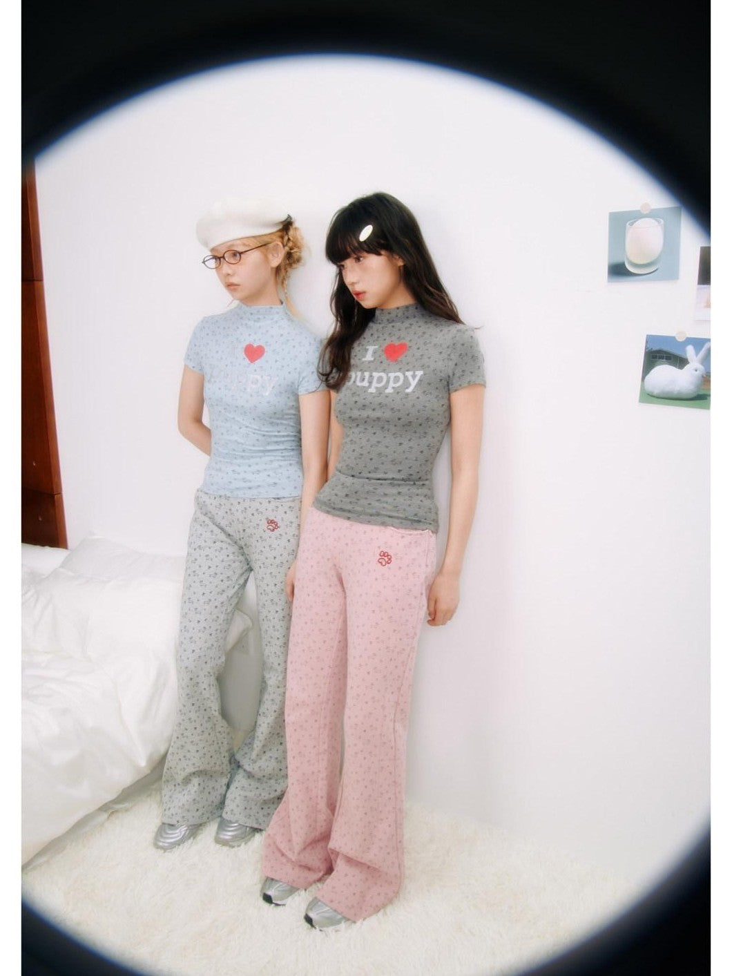BETWEENAND I Love Dog Glitter Print Mock Neck Women&