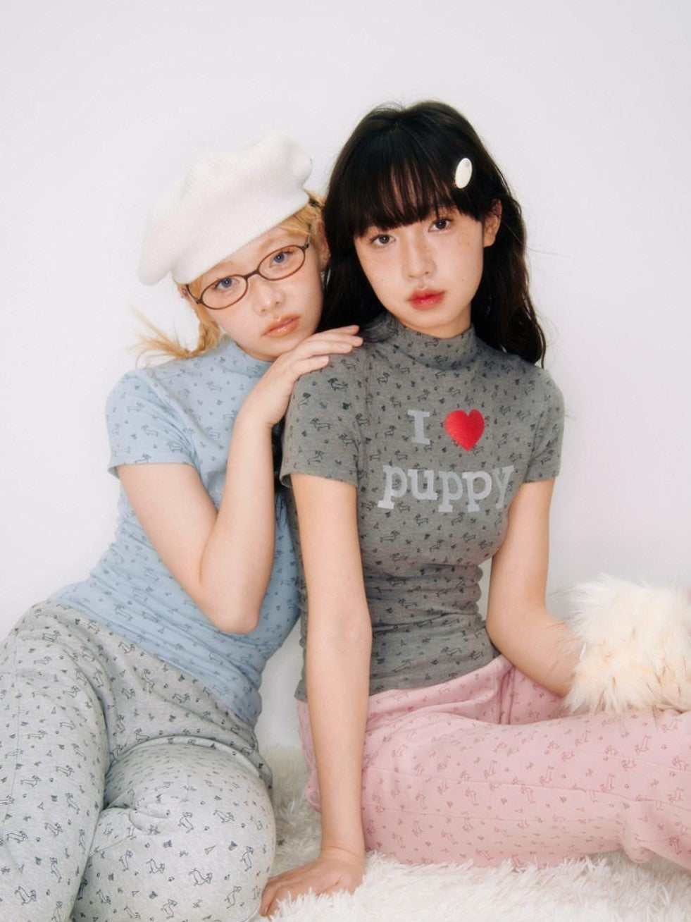 BETWEENAND I Love Dog Glitter Print Mock Neck Women&