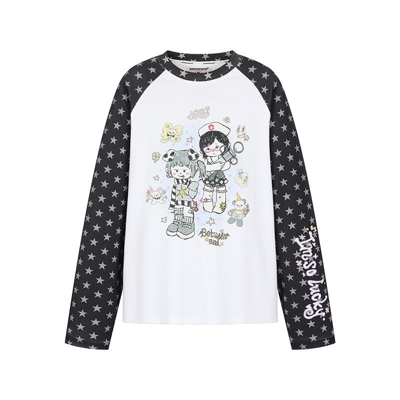 BETWEENAND_Illustration_Print_Star_Raglan_Women&