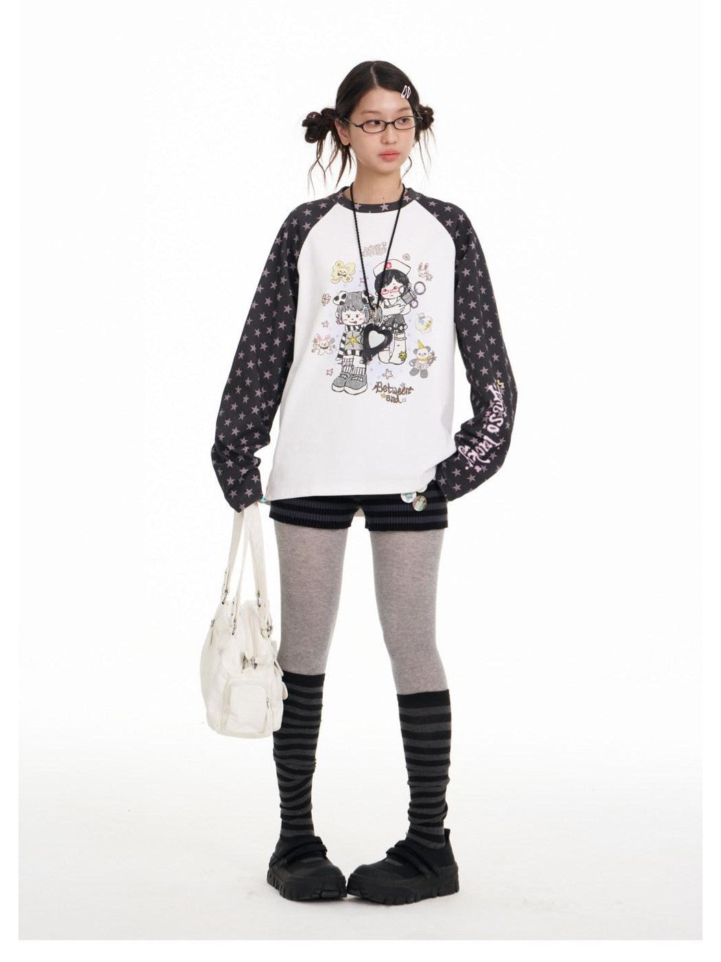BETWEENAND Illustration Print Star Raglan Women&