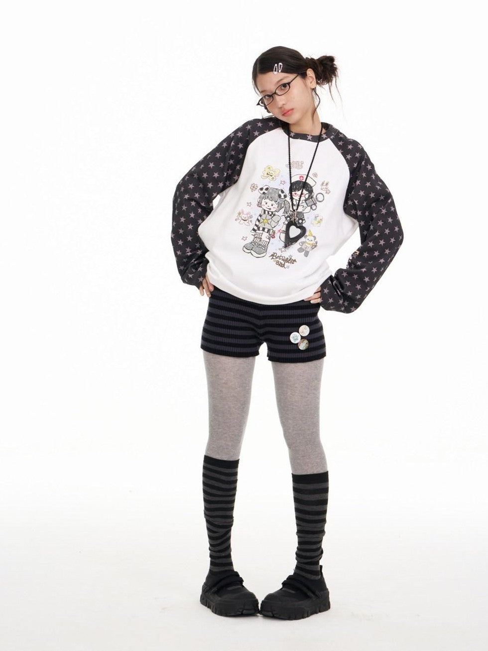 BETWEENAND Illustration Print Star Raglan Women&