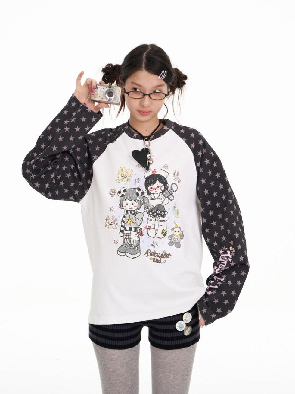 BETWEENAND Illustration Print Star Raglan Women&