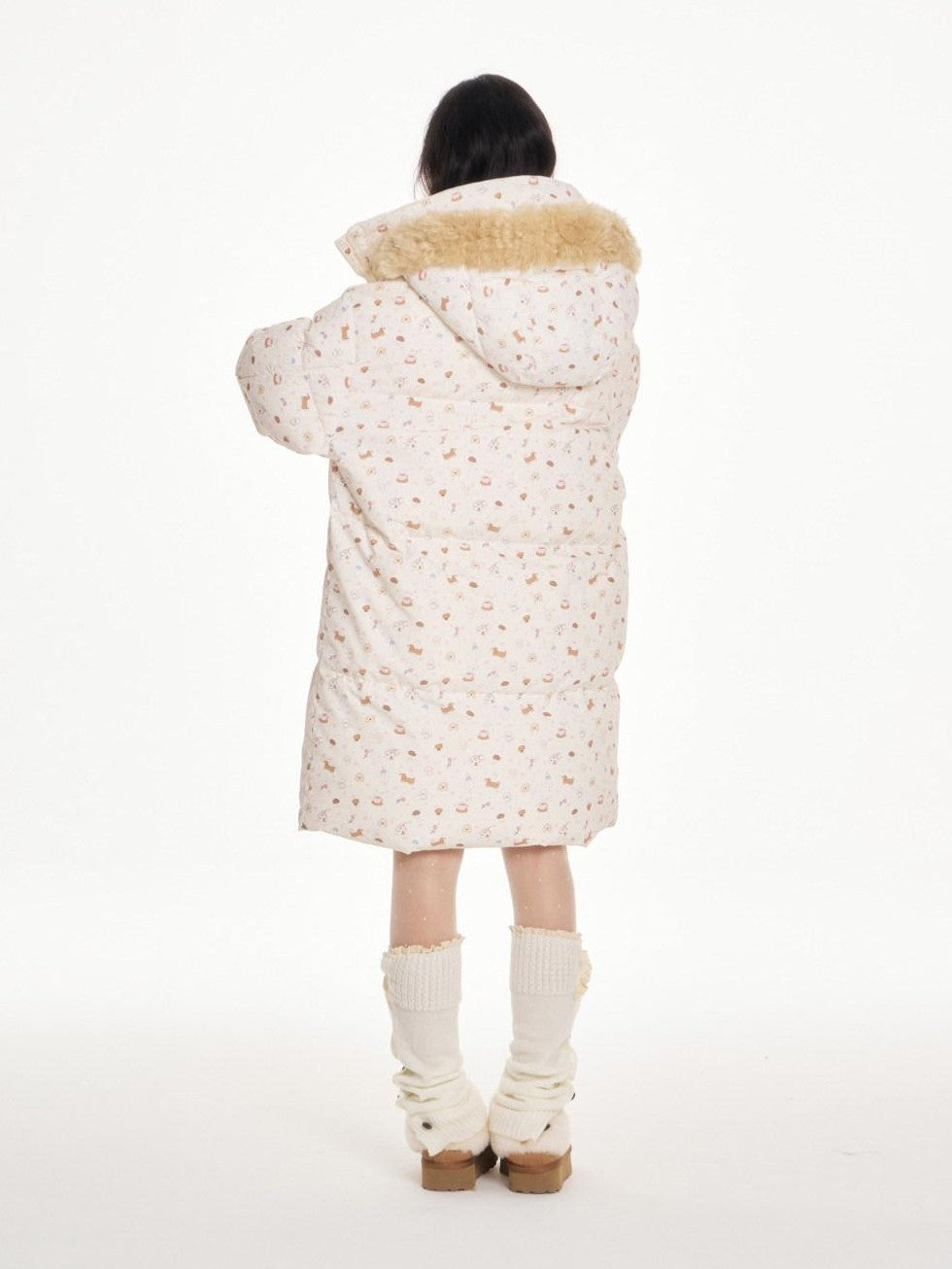 BETWEENAND Ivory Allover Print Embroidered Hooded Women&