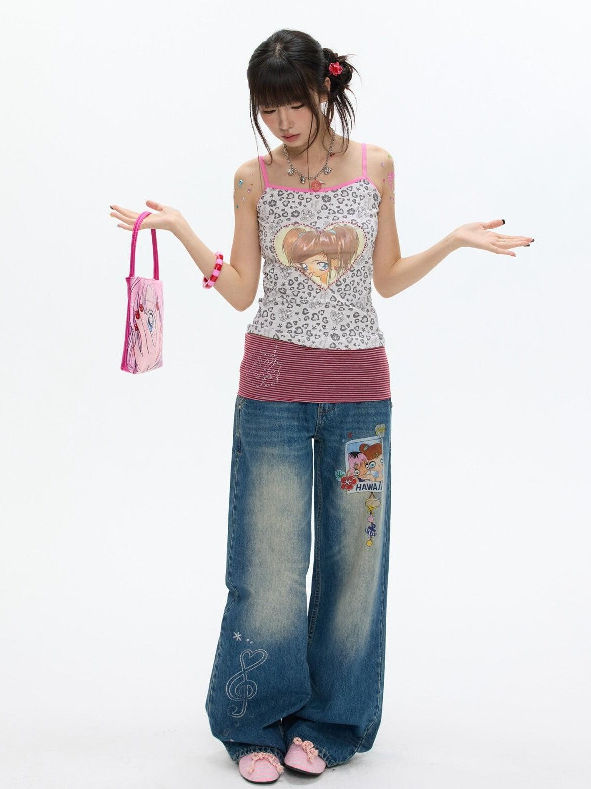 BETWEENAND Leopard Print Slim Fit Round Neck Women&