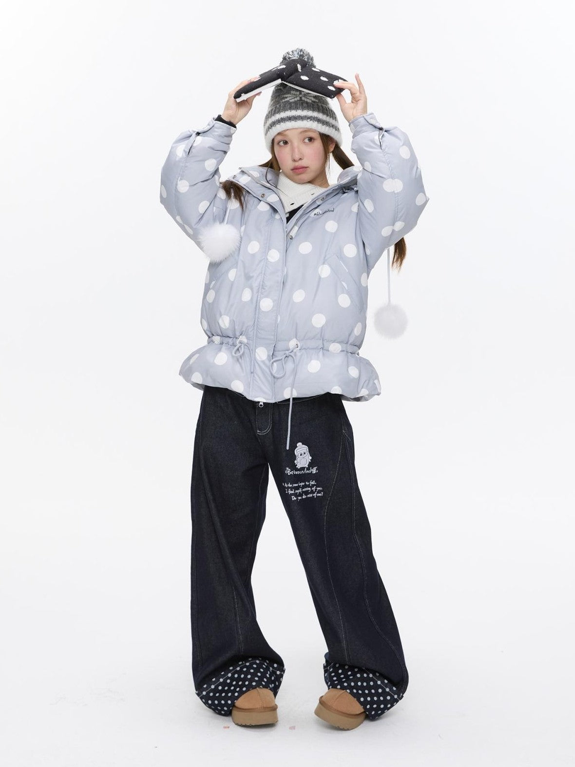 BETWEENAND Machine Embroidered Penguin Polka Dot Women&