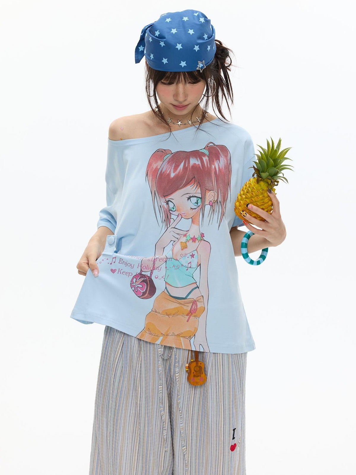 BETWEENAND Manga Girl Print Slanted Shoulder Women&