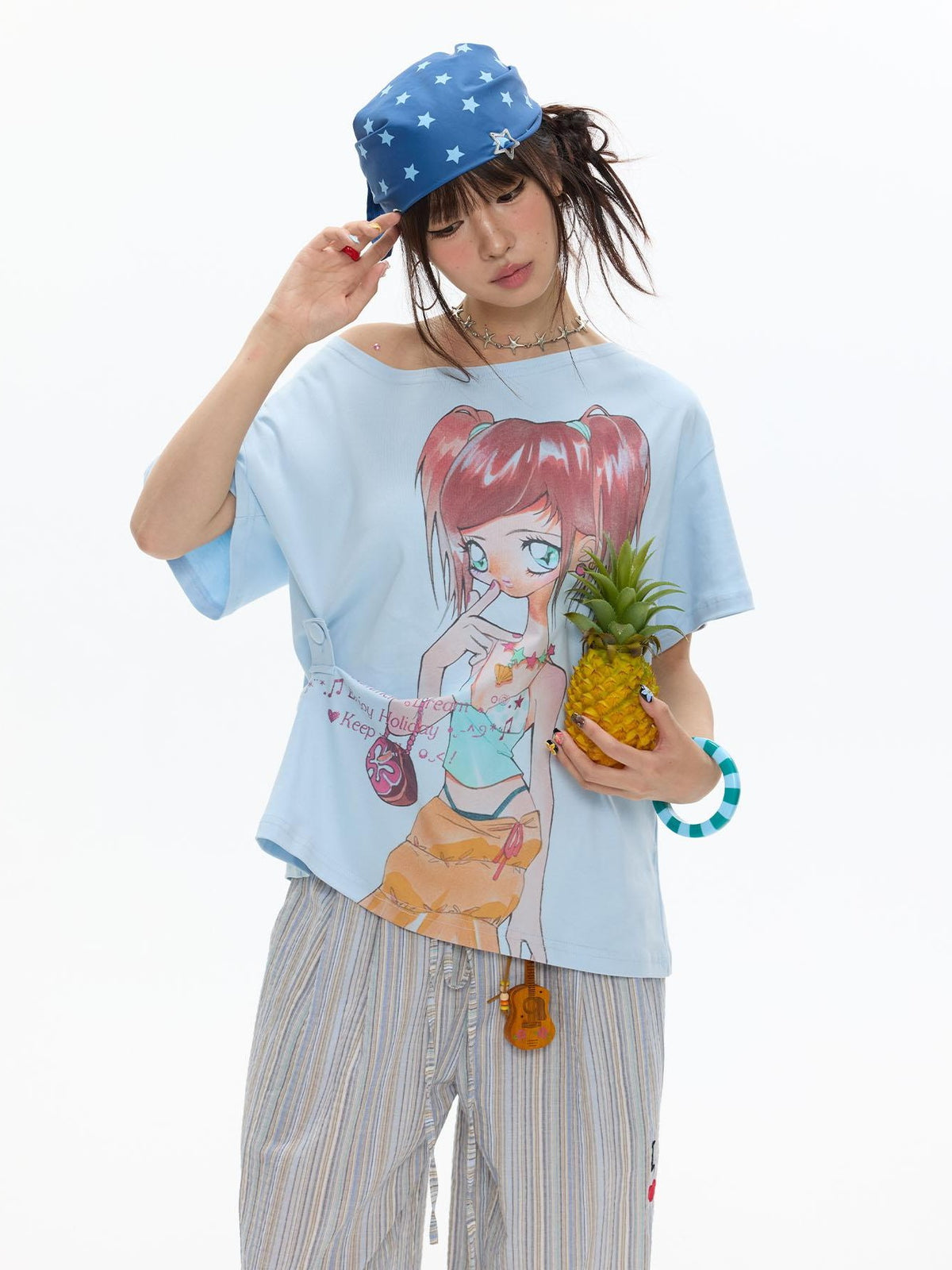 BETWEENAND Manga Girl Print Slanted Shoulder Women&