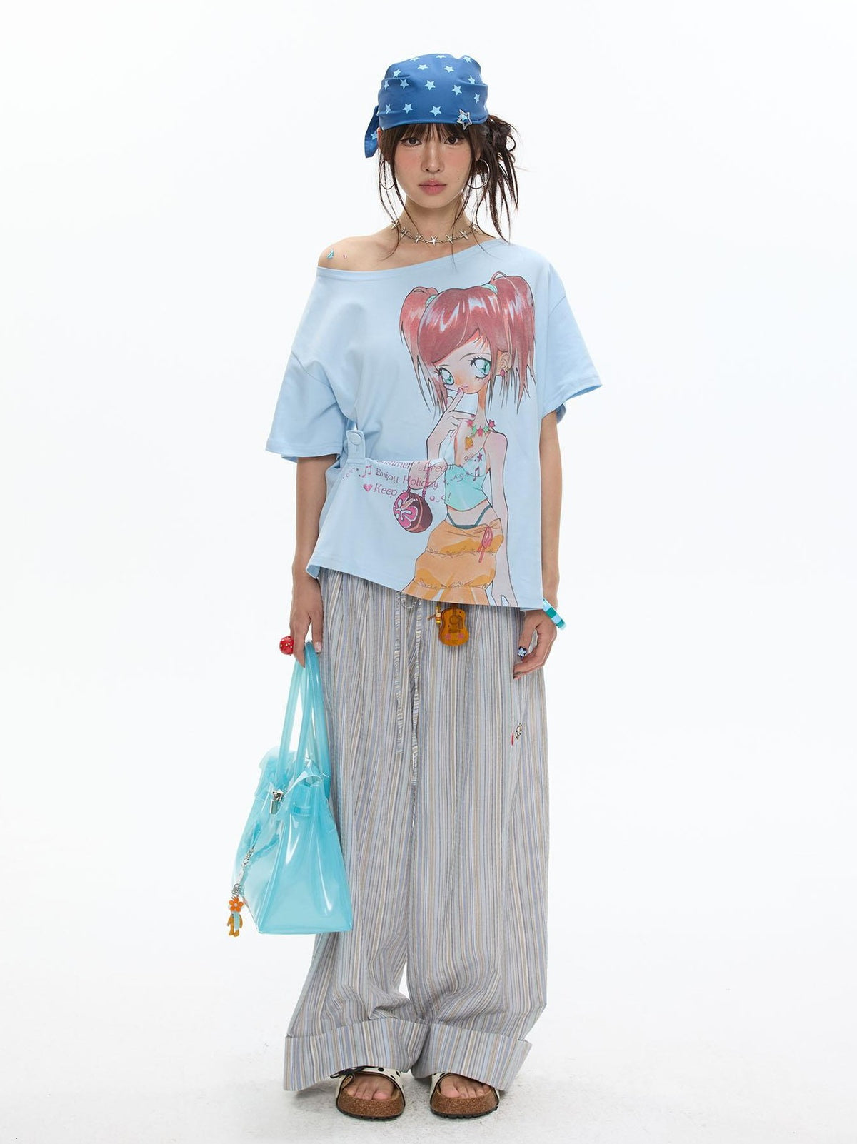 BETWEENAND Manga Girl Print Slanted Shoulder Women&