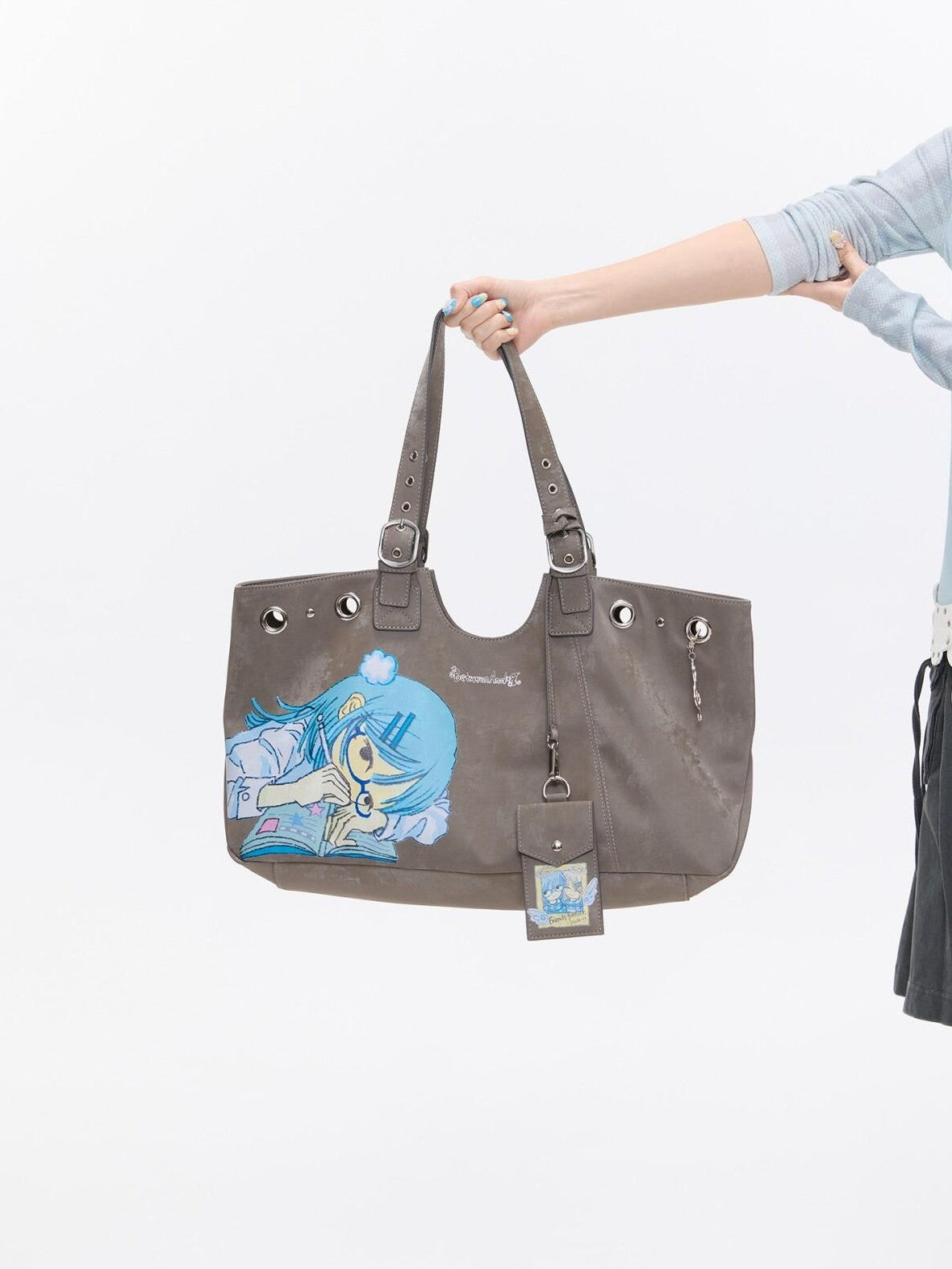 BETWEENAND Milk Tea Gray Vintage Manga Girl Cartoon Large Capacity Women&