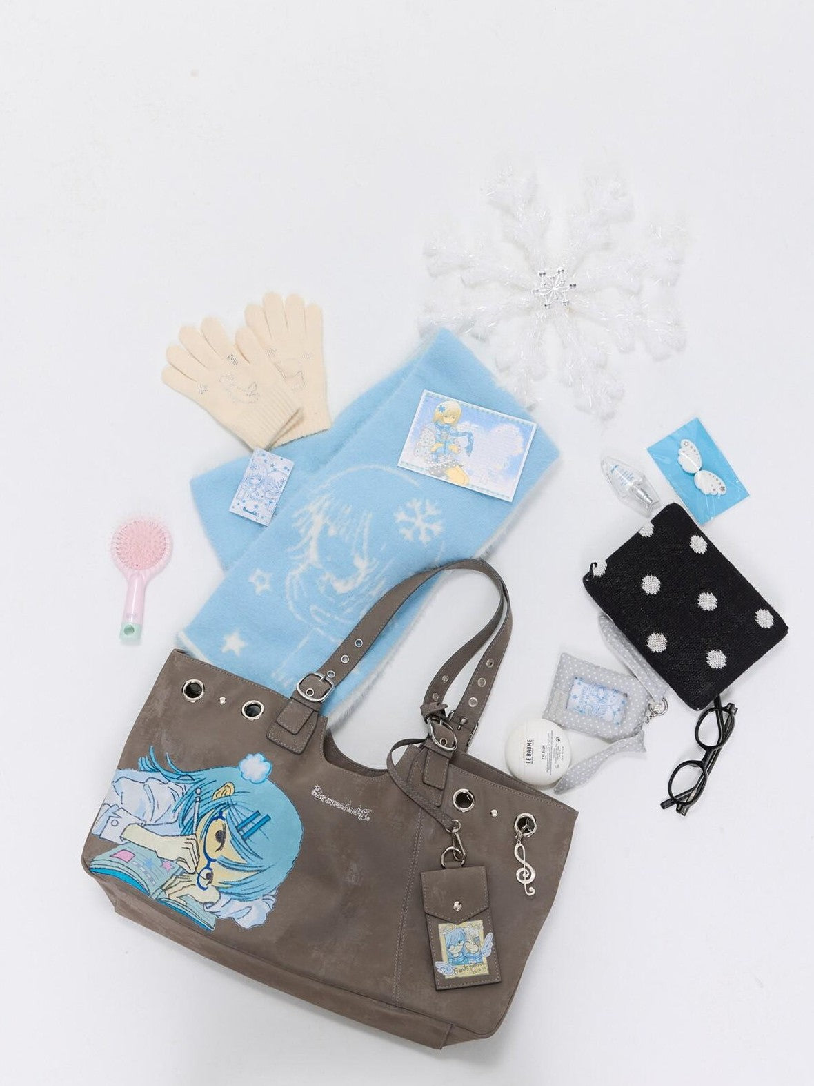 BETWEENAND Milk Tea Gray Vintage Manga Girl Cartoon Large Capacity Women&