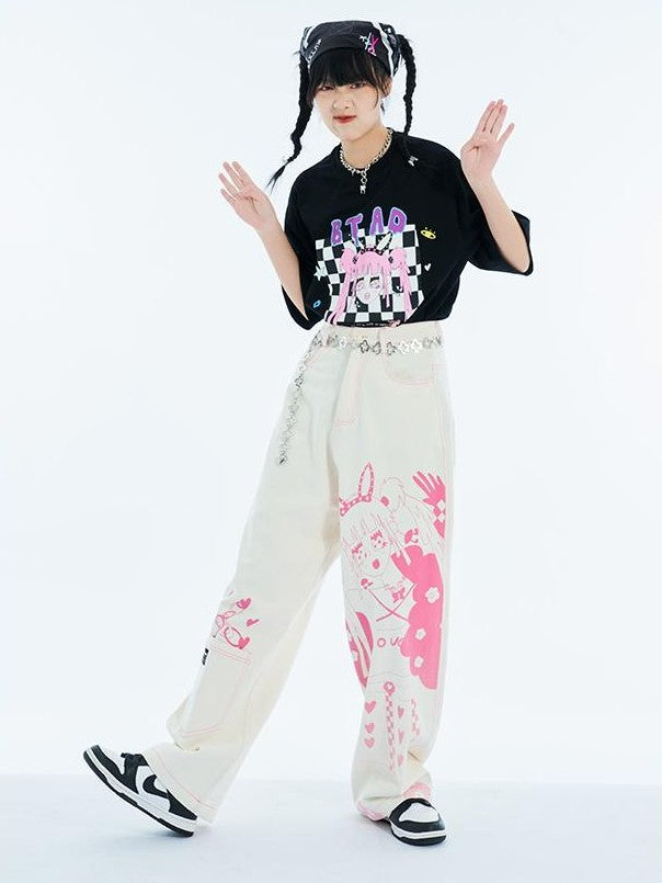 BETWEENAND Millennial Pink All Over Graffiti Print Women&