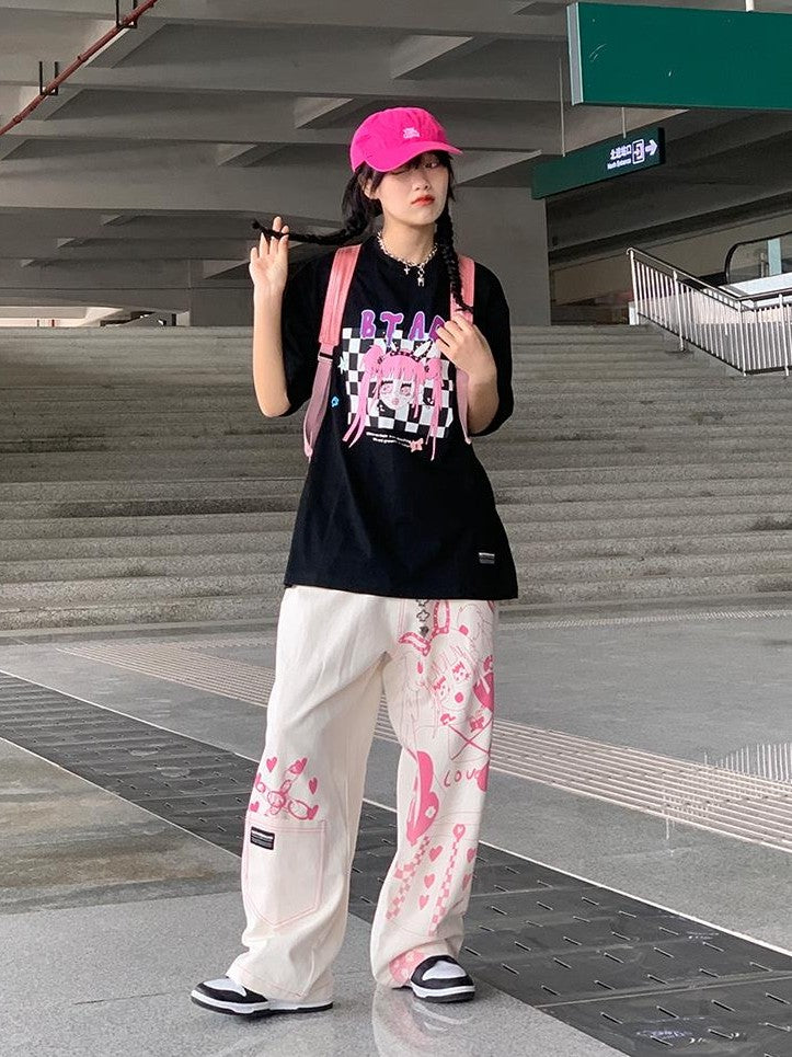 BETWEENAND Millennial Pink All Over Graffiti Print Women&