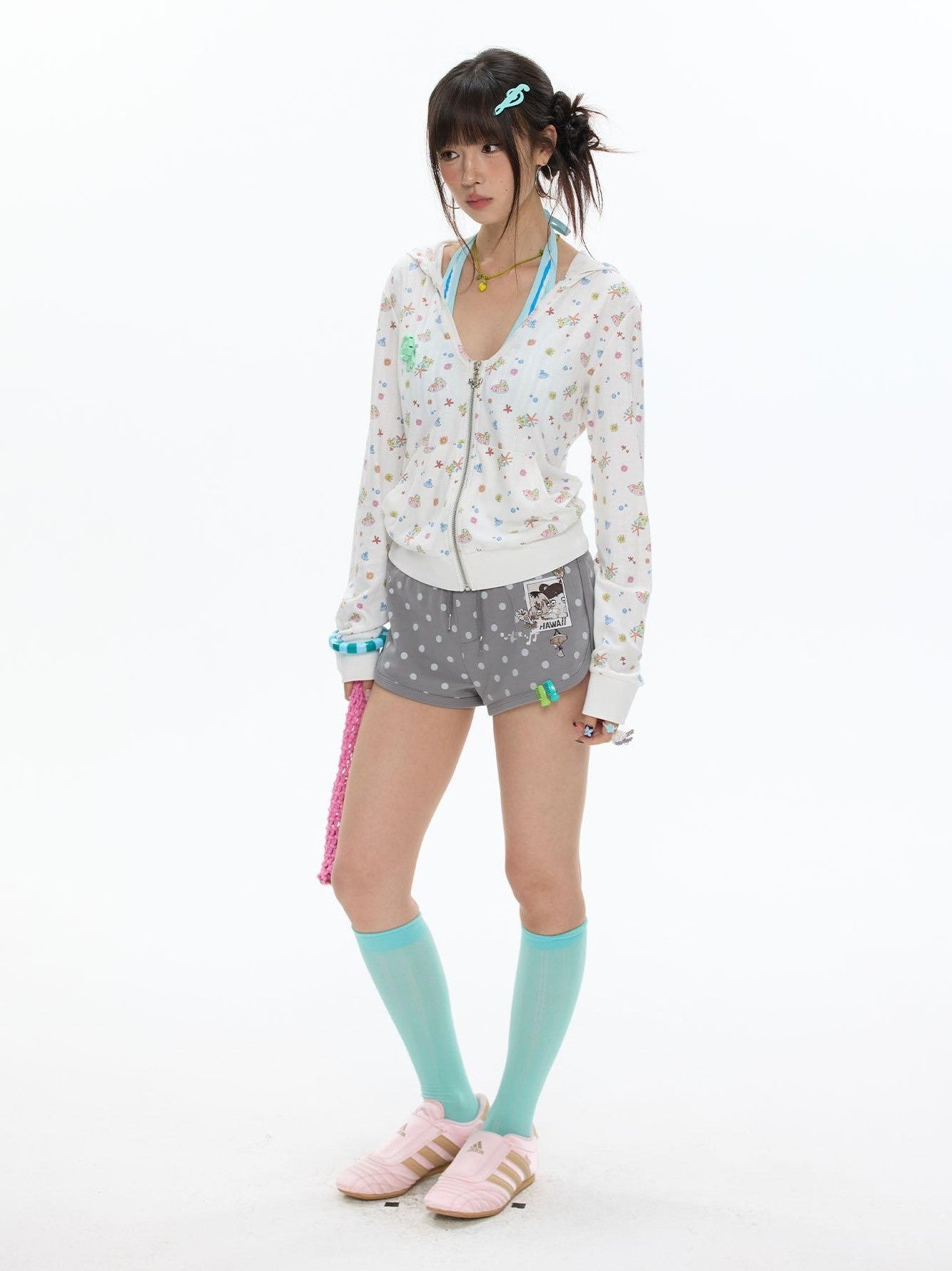 BETWEENAND Multicolor Beach Polka Dot And Leopard Print Slim Women&