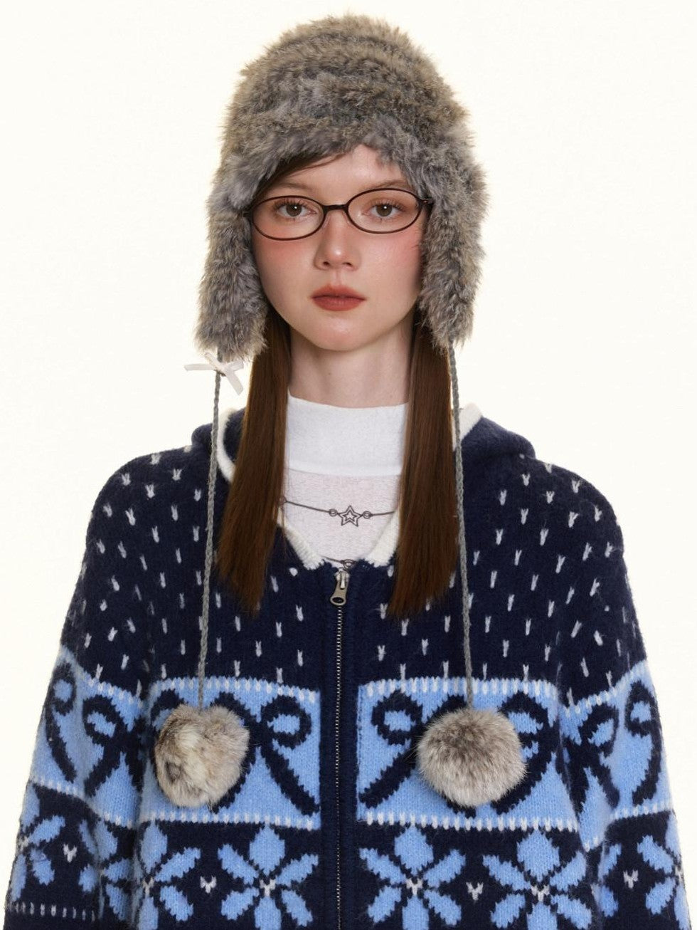 BETWEENAND Navy Fair Isle Jacquard Bow Embroidery Women&