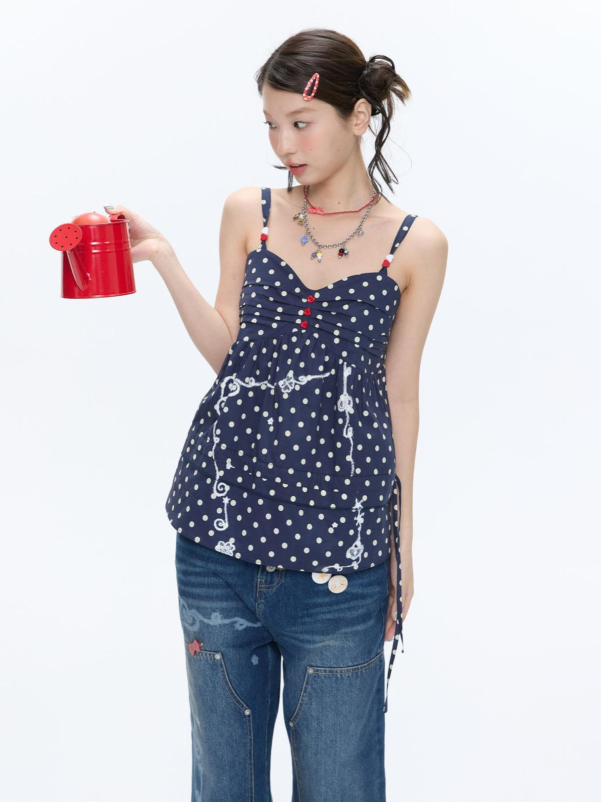 BETWEENAND Navy Polka Dot Heart Beaded Strappy Women&