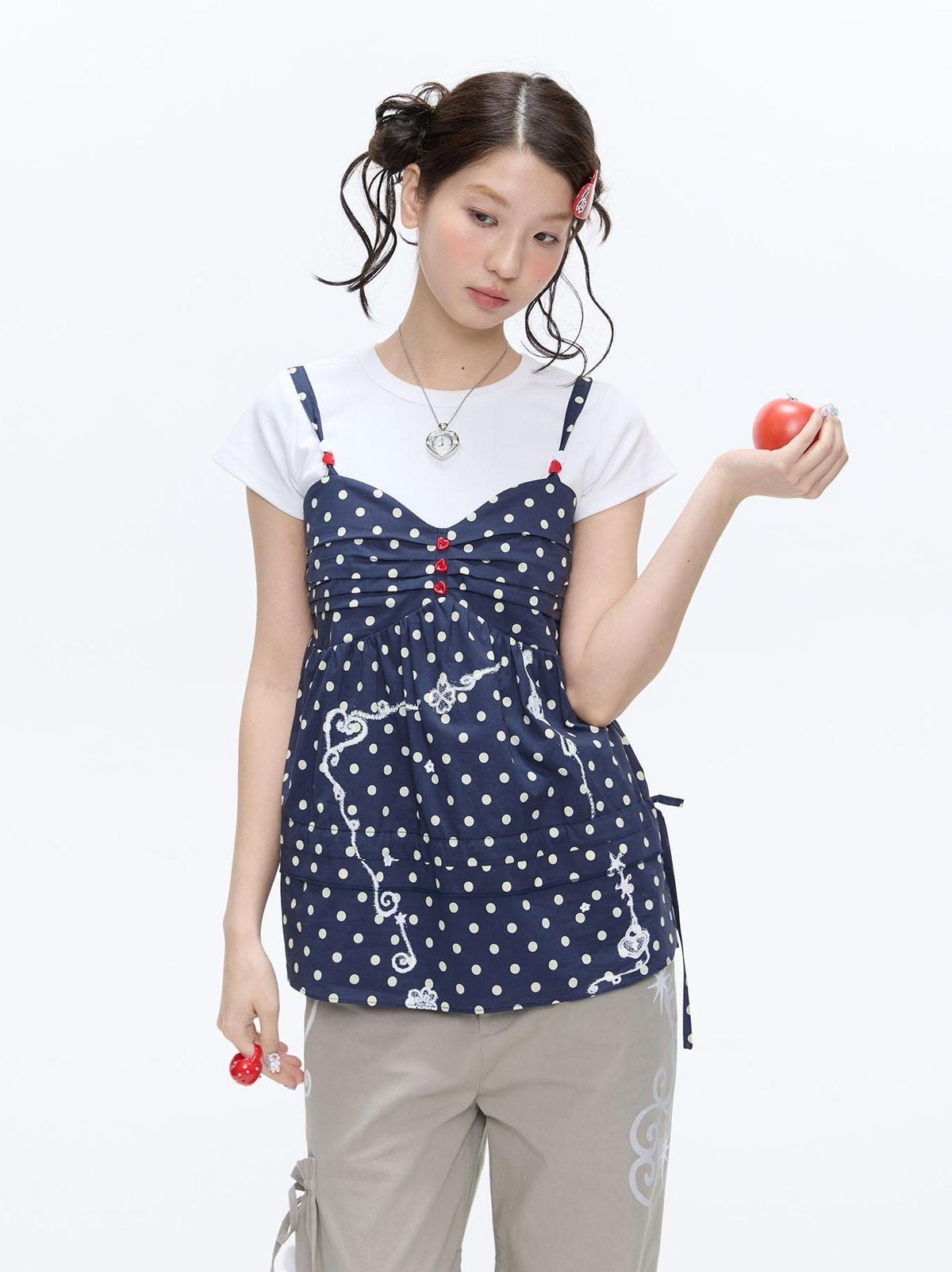 BETWEENAND Navy Polka Dot Heart Beaded Strappy Women&