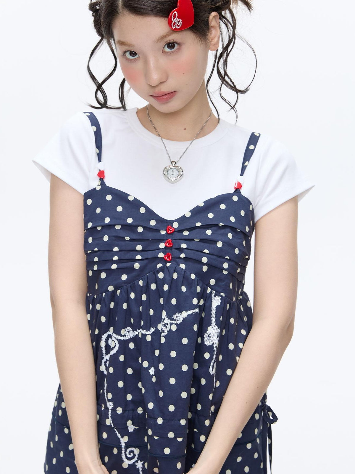 BETWEENAND Navy Polka Dot Heart Beaded Strappy Women&