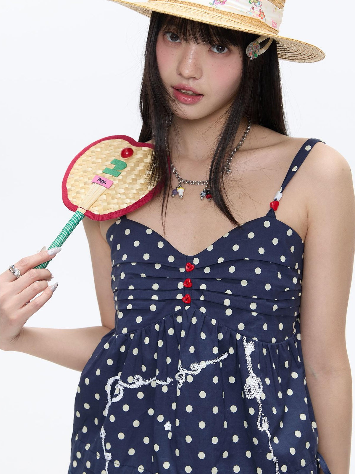BETWEENAND Navy Polka Dot Heart Beaded Strappy Women&