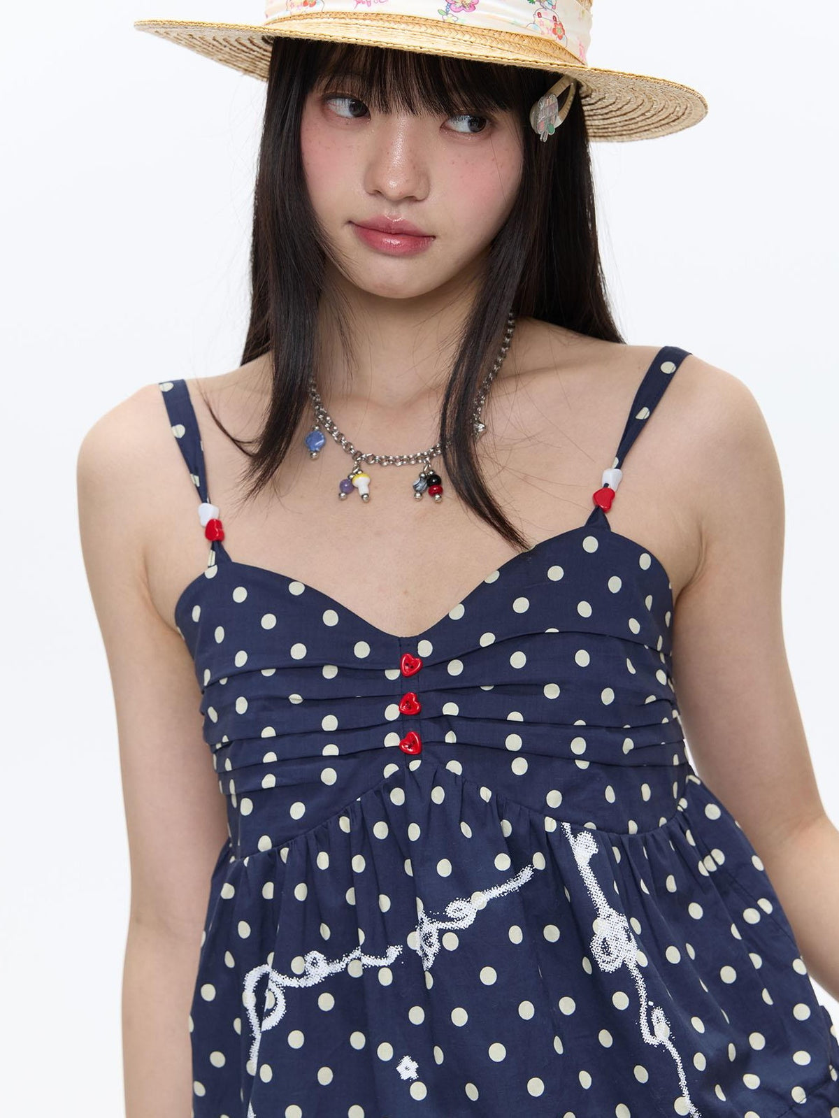 BETWEENAND Navy Polka Dot Heart Beaded Strappy Women&