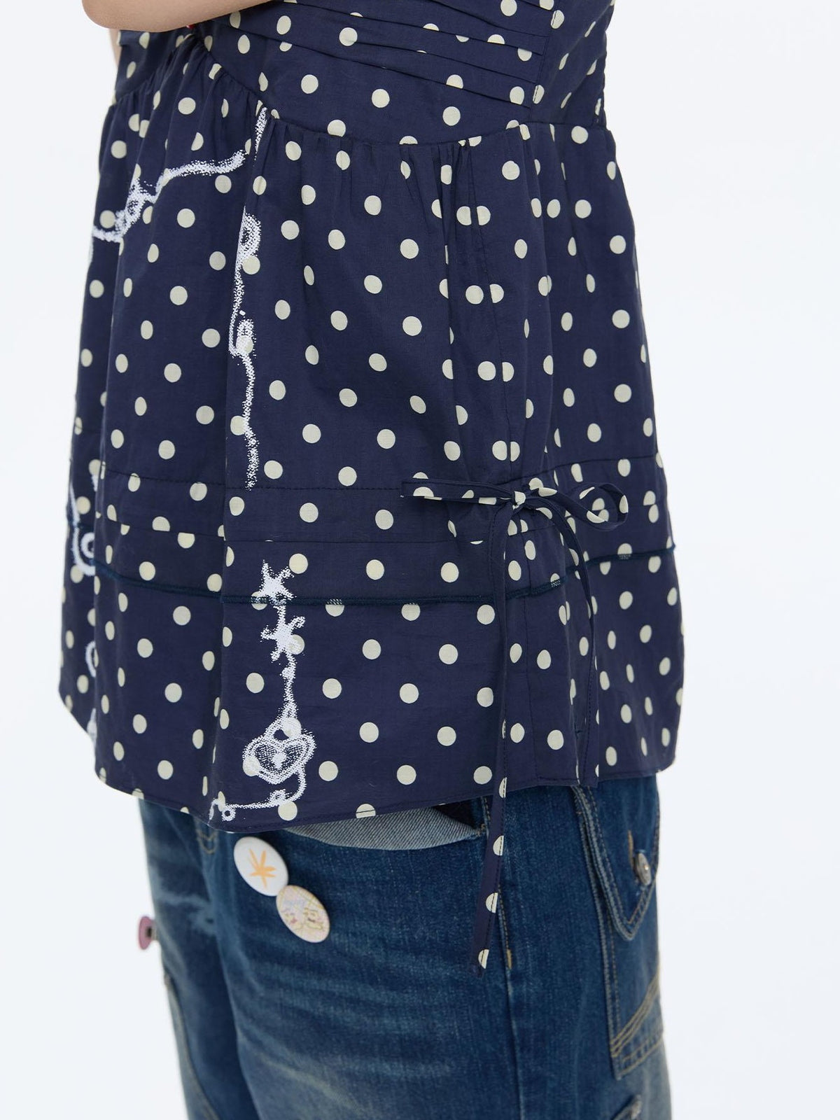 BETWEENAND Navy Polka Dot Heart Beaded Strappy Women&