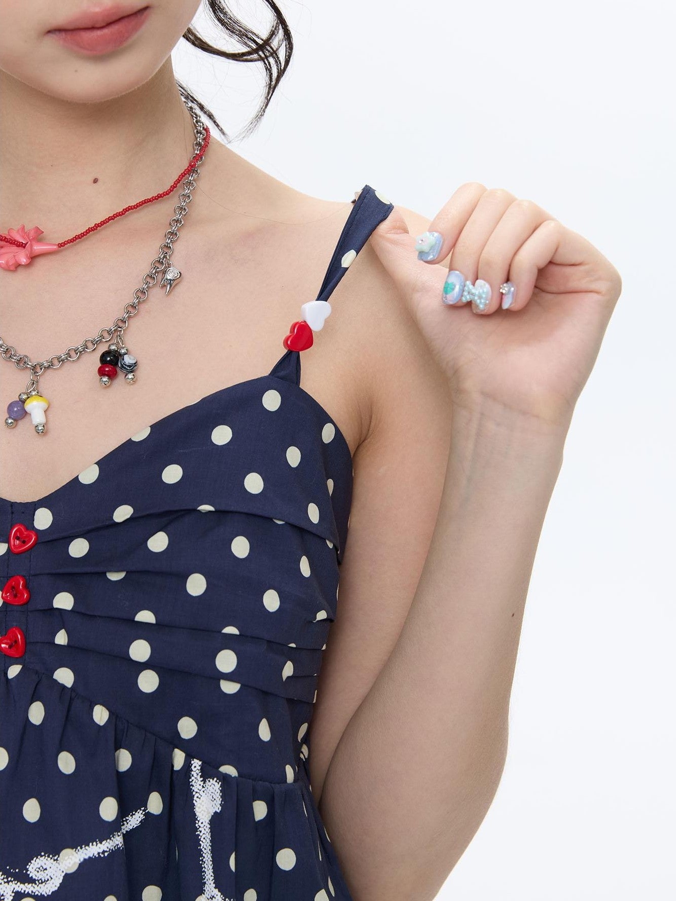 BETWEENAND Navy Polka Dot Heart Beaded Strappy Women&