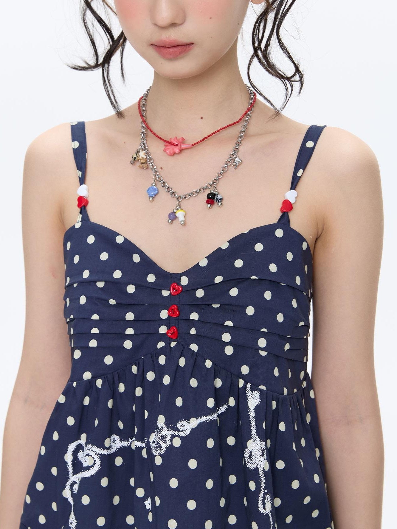 BETWEENAND Navy Polka Dot Heart Beaded Strappy Women&