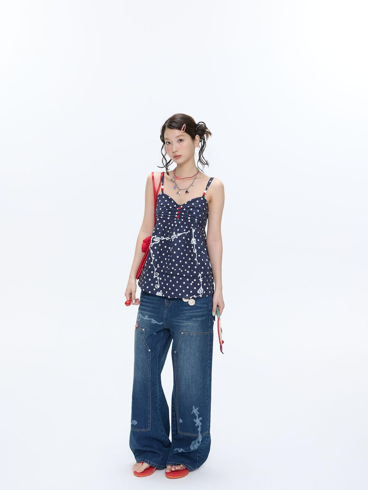 BETWEENAND Navy Polka Dot Heart Beaded Strappy Women&