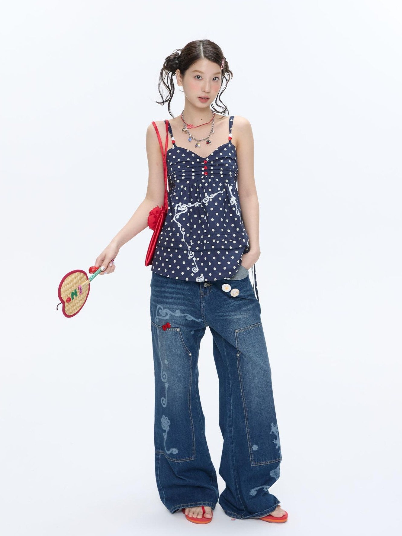 BETWEENAND Navy Polka Dot Heart Beaded Strappy Women&