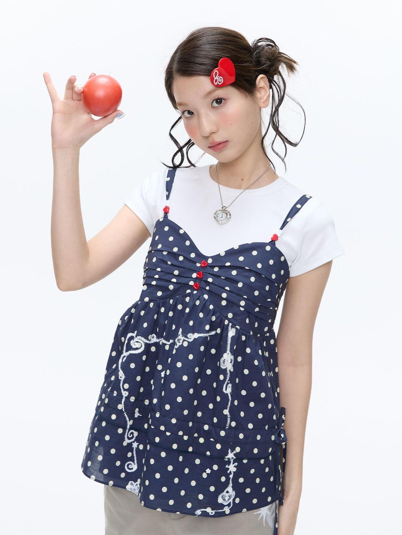 BETWEENAND Navy Polka Dot Heart Beaded Strappy Women&