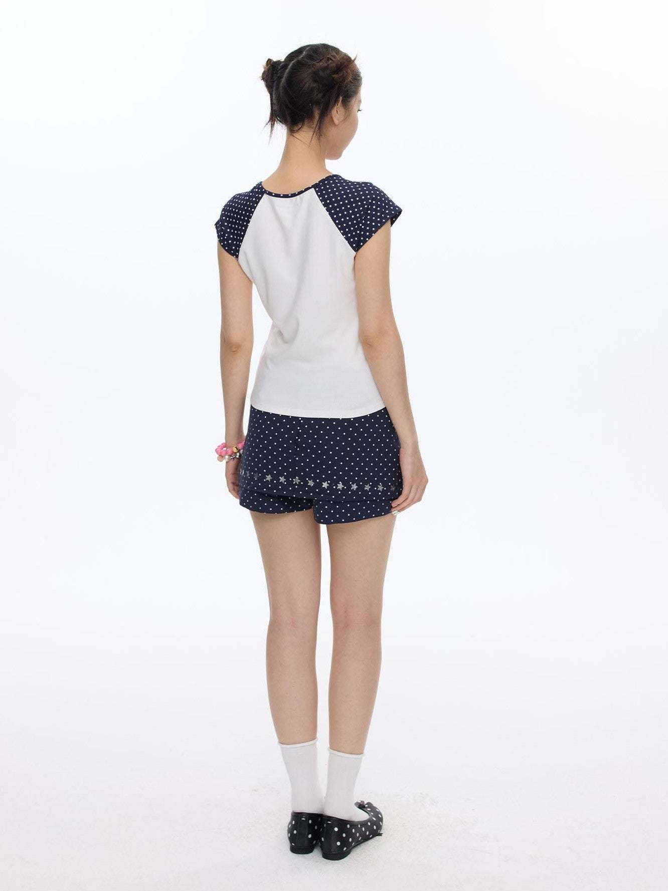 BETWEENAND Navy Polka Dot High Waist Zipper Straight Women&
