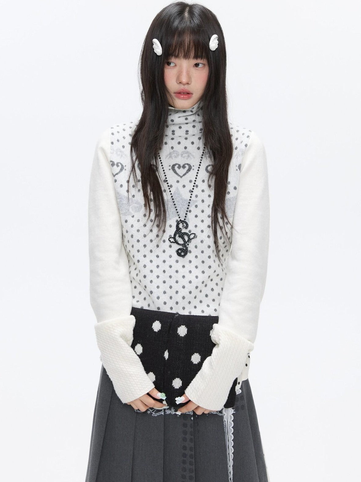 BETWEENAND Oatmeal Polka Dot Jacquard Women&