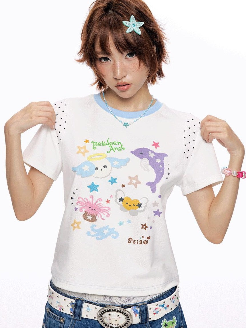 BETWEENAND Ocean Colorblock Print Patchwork Women&