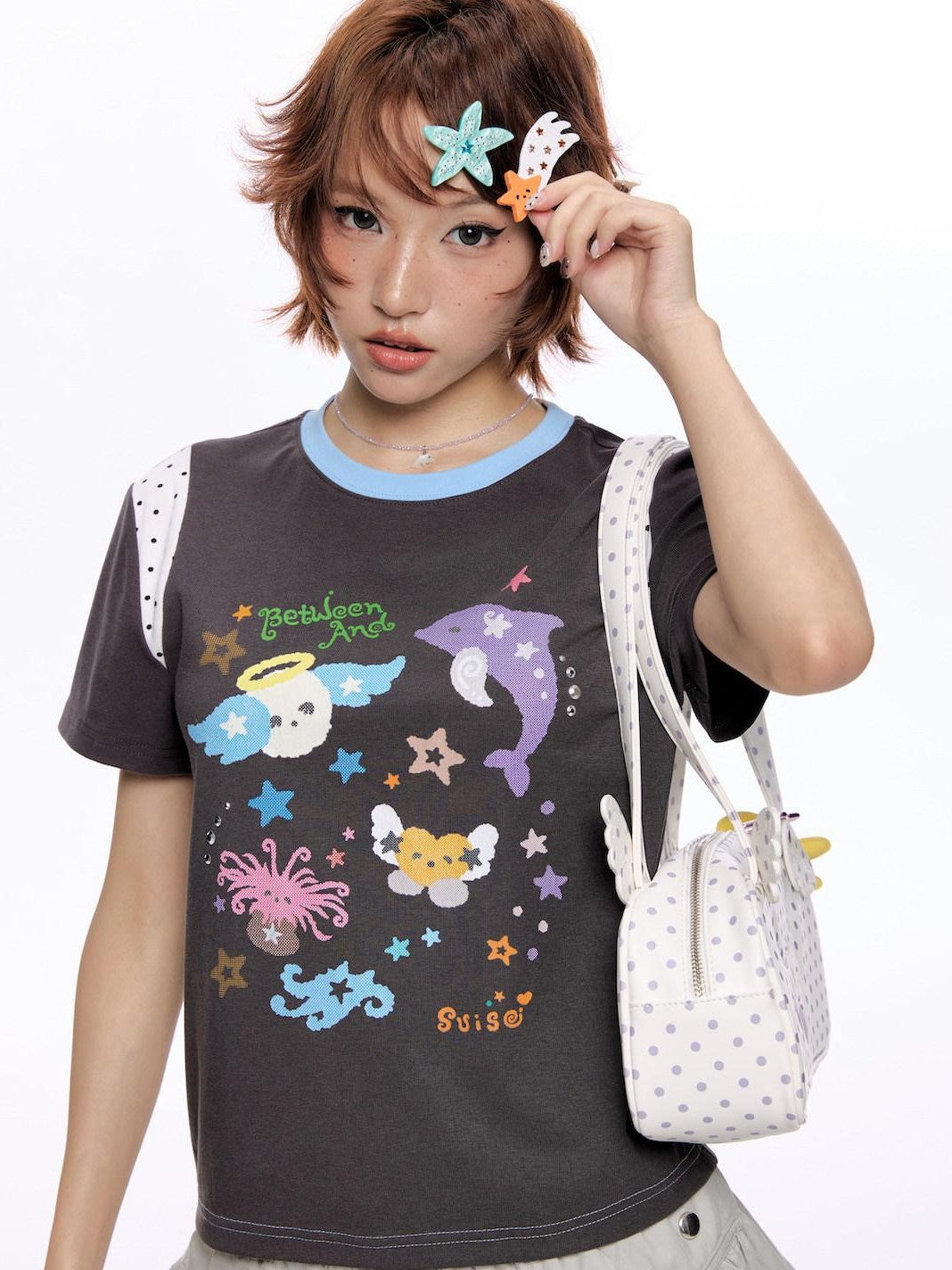 BETWEENAND Ocean Colorblock Print Patchwork Women&