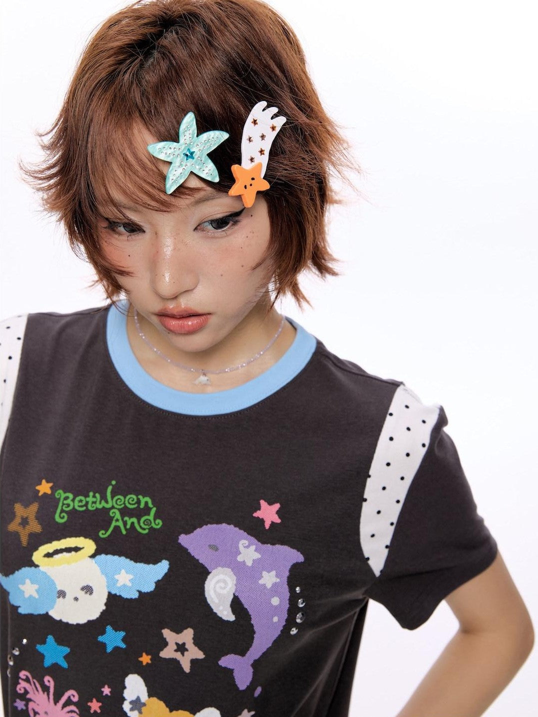 BETWEENAND Ocean Colorblock Print Patchwork Women&