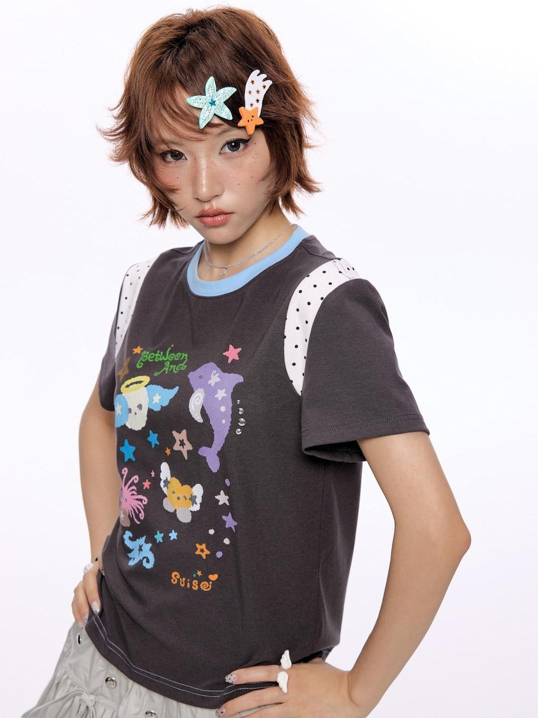 BETWEENAND Ocean Colorblock Print Patchwork Women&