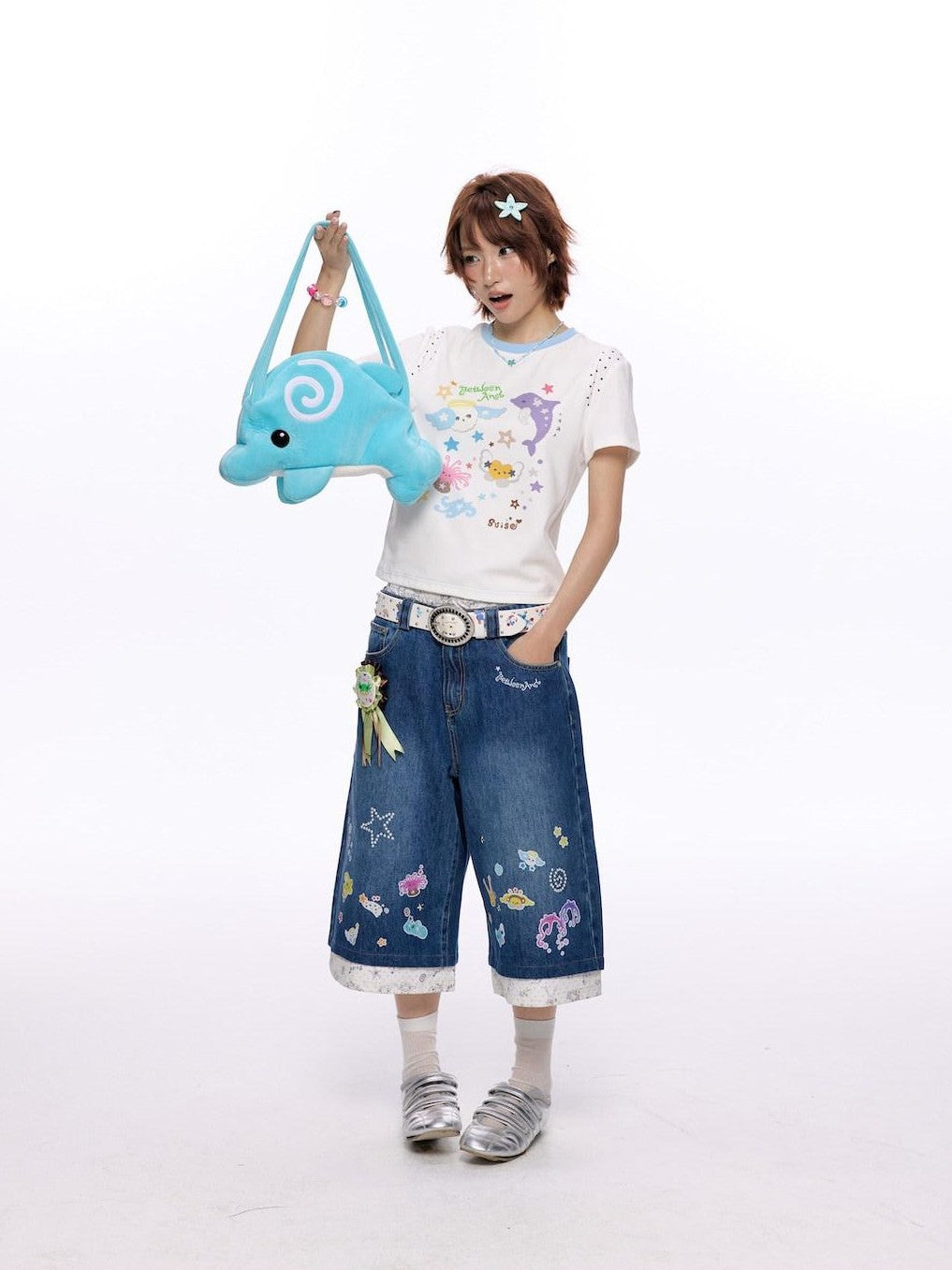 BETWEENAND Ocean Colorblock Print Patchwork Women&