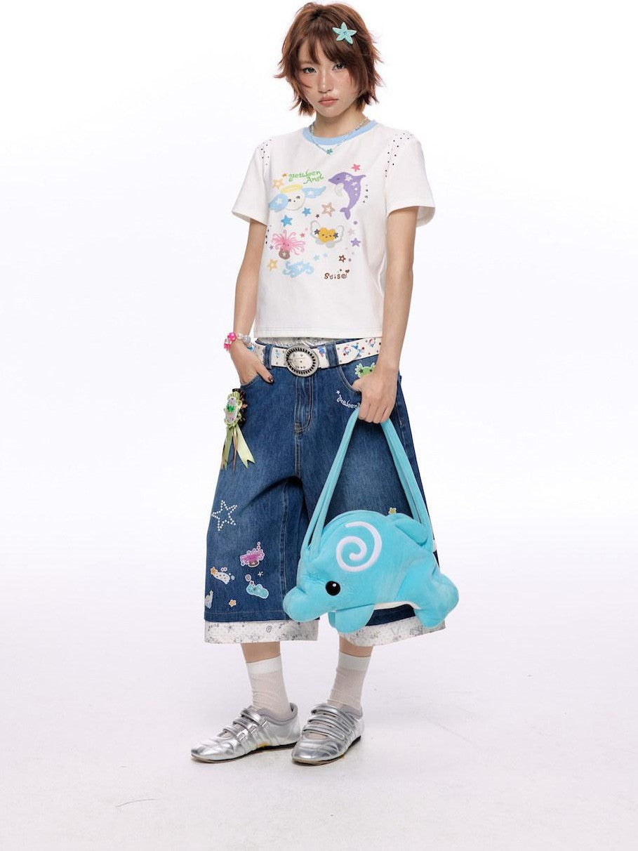 BETWEENAND Ocean Colorblock Print Patchwork Women&