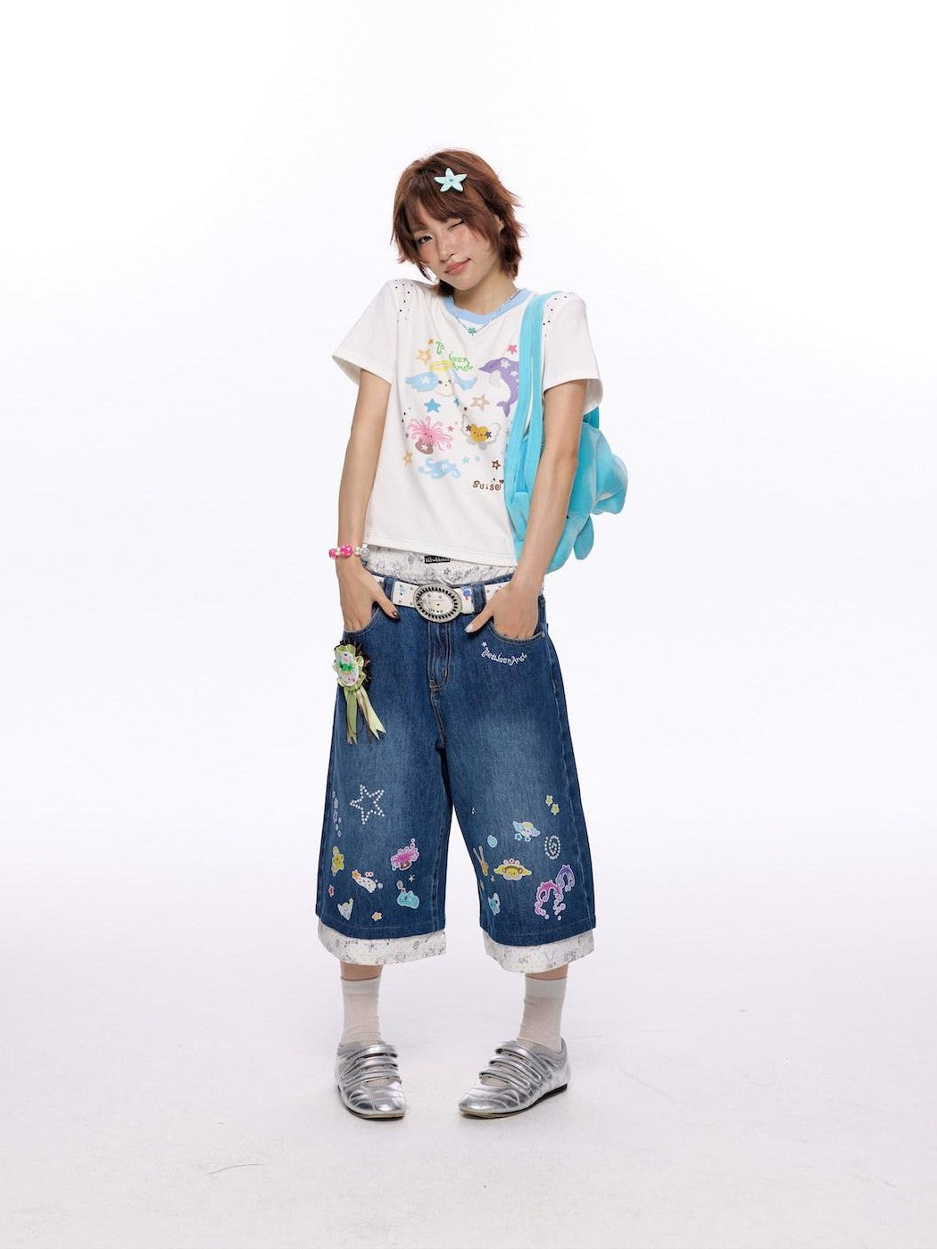 BETWEENAND Ocean Colorblock Print Patchwork Women&