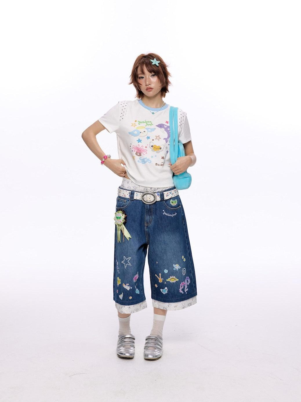BETWEENAND Ocean Colorblock Print Patchwork Women&