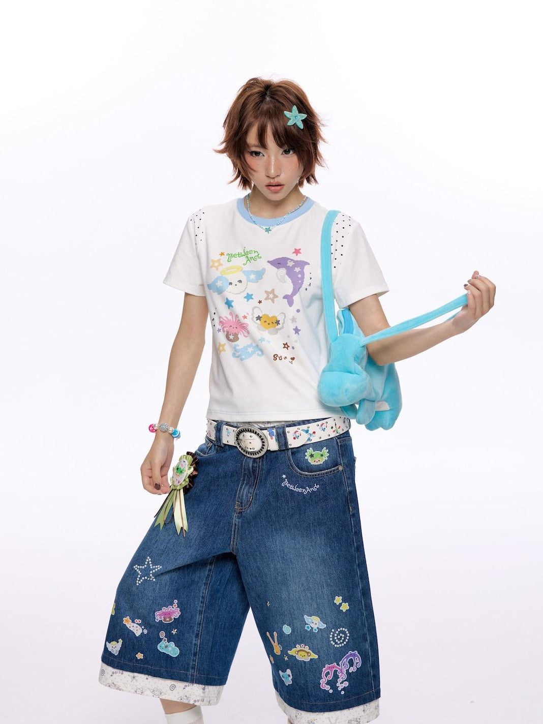 BETWEENAND Ocean Colorblock Print Patchwork Women&