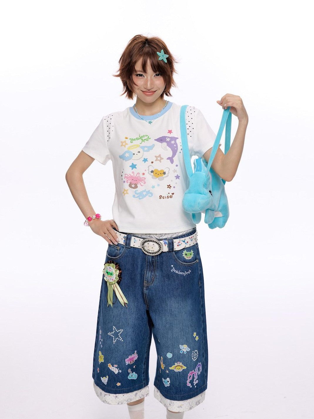 BETWEENAND Ocean Colorblock Print Patchwork Women&
