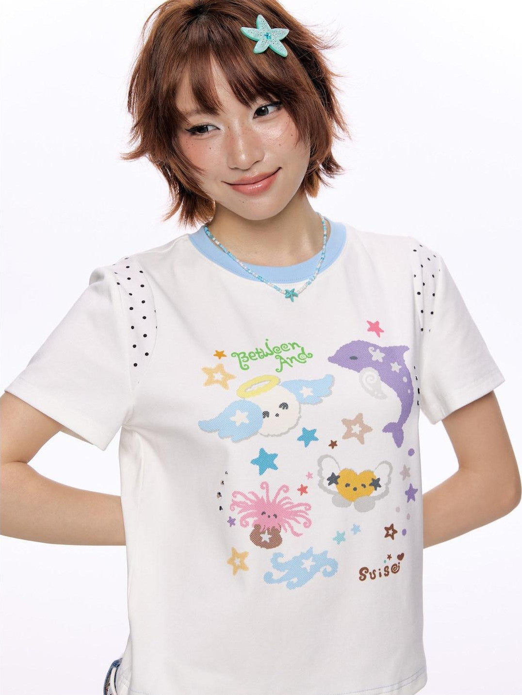 BETWEENAND Ocean Colorblock Print Patchwork Women&