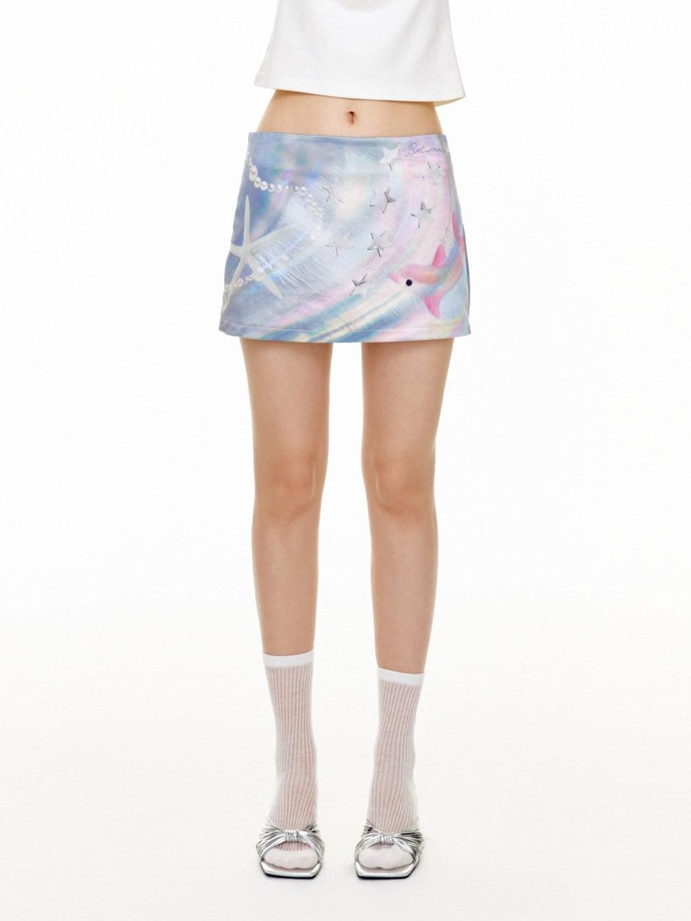 BETWEENAND Ocean Print A Line High Waist Slimming Women&