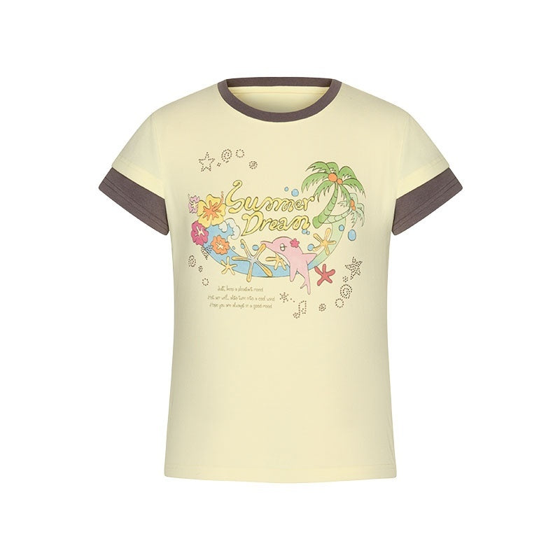 BETWEENAND_Pale_Yellow_Polka_Dot_Colorblock_Crewneck_Women&