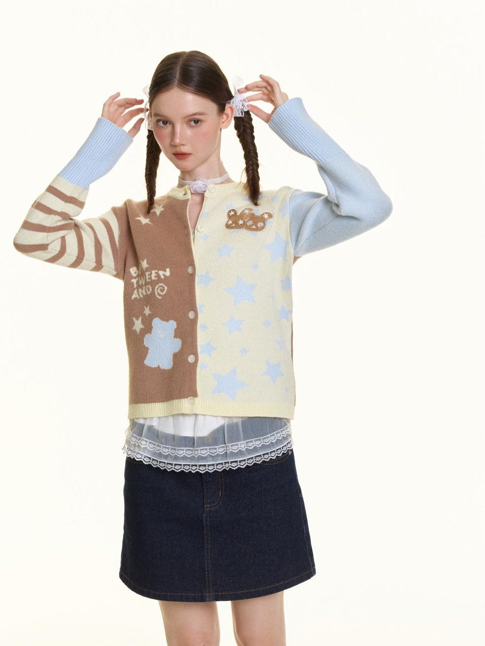 BETWEENAND Pastel Colorblock Star Embroidered Women&