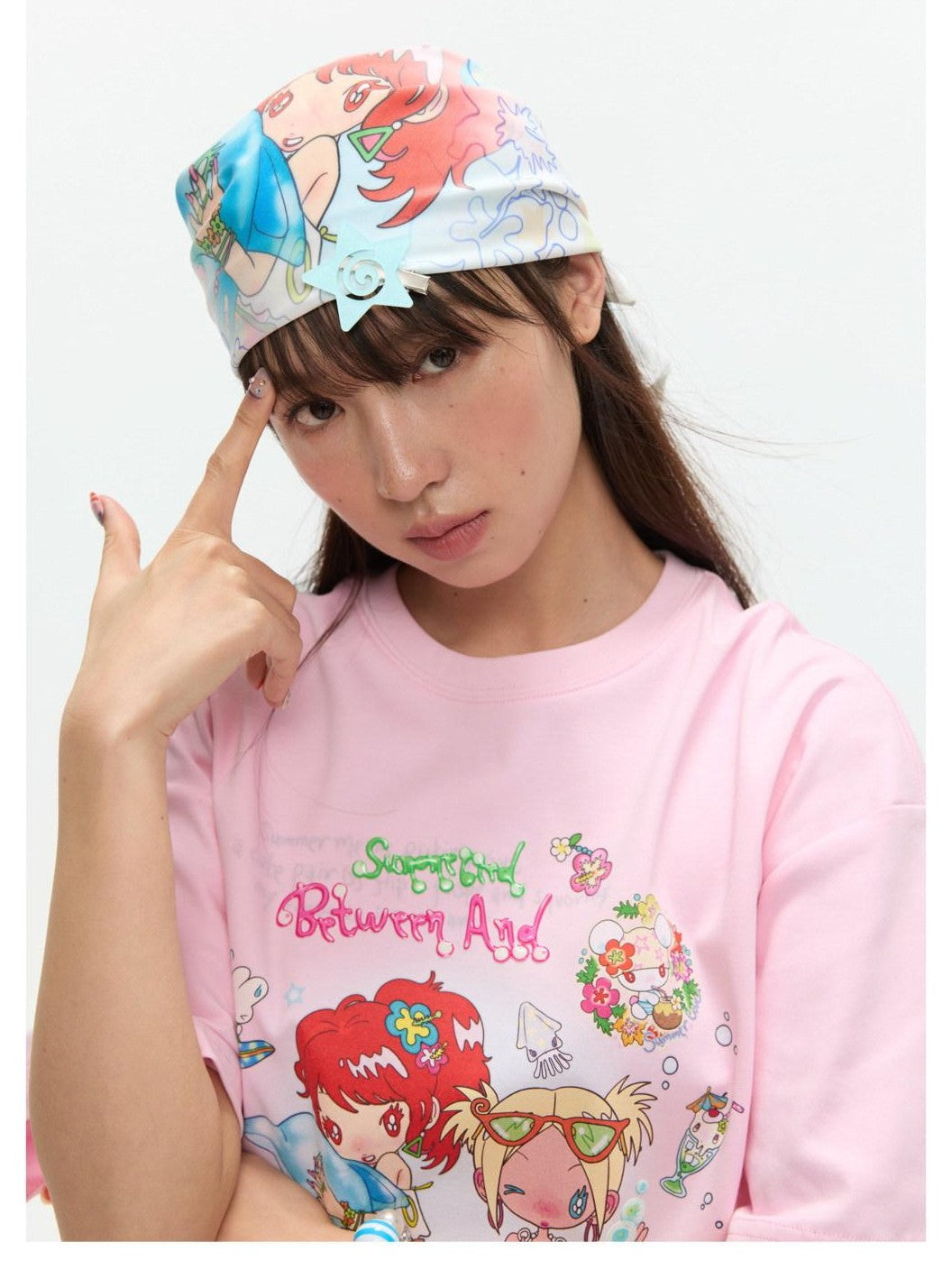 BETWEENAND Playful Illustration All Over Print Square Scarf Women&