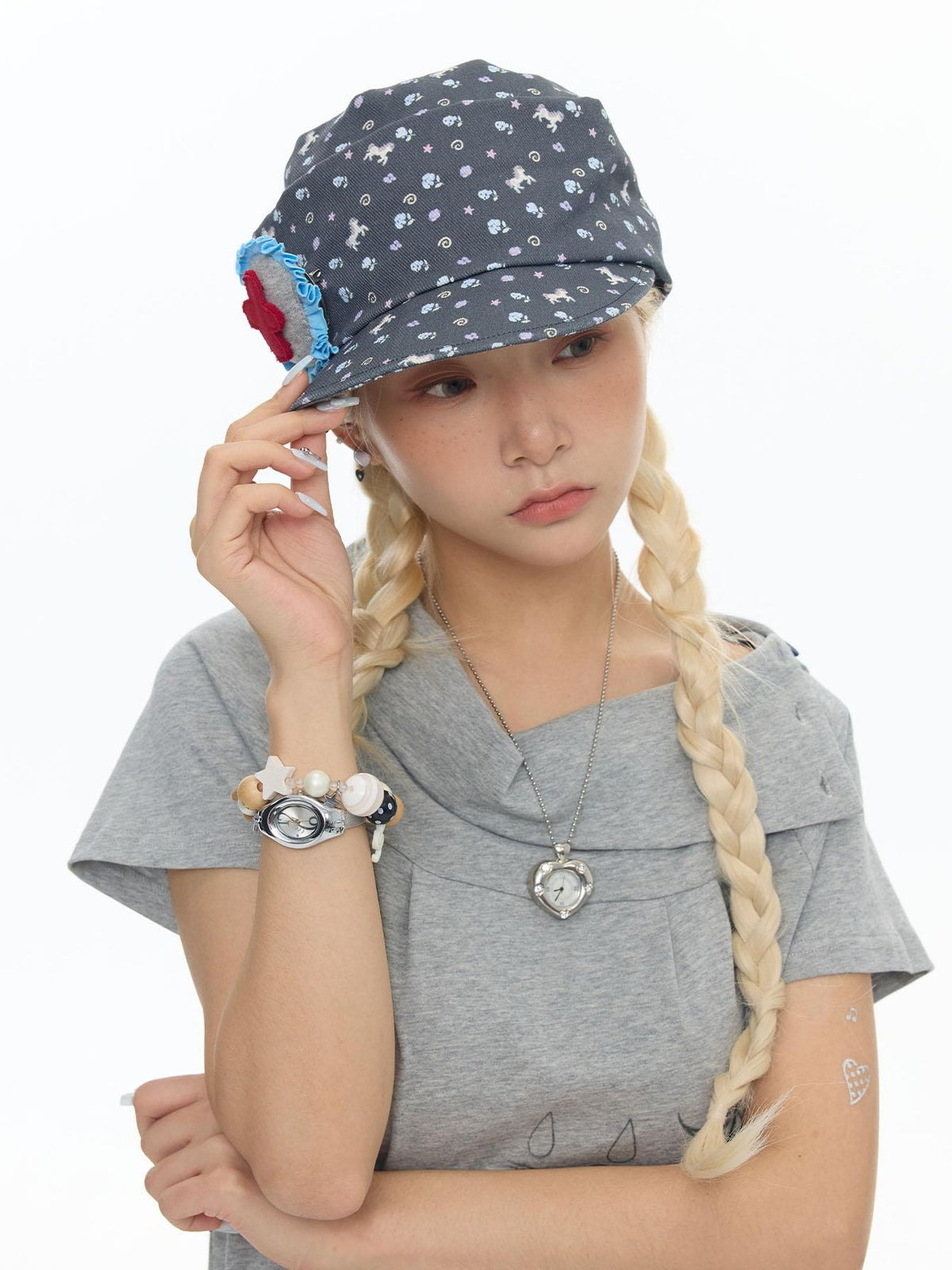 BETWEENAND Pony Floral Polka Dot Slouchy Denim Women&