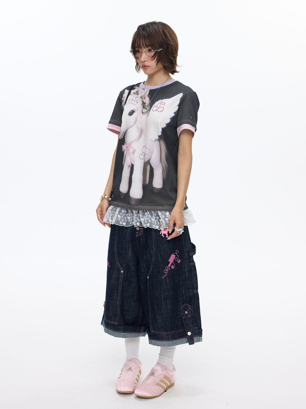 BETWEENAND Purple Pony Print Patchwork Women&